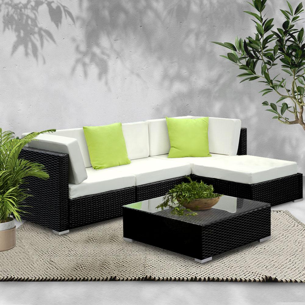 Furniture > Outdoor - Gardeon 5PC Outdoor Furniture Sofa Set Wicker Garden Patio Pool Lounge