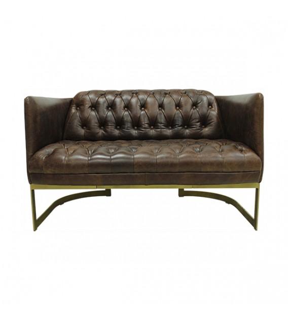 SOFAS & LOUNGE SUITES - Gatsby Vintage Brown Leather And Iron Lounge – 2 Seat