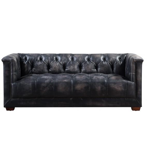 SOFAS & LOUNGE SUITES - Gladiator Cube 3 Seat Vintage Leather Sofa – Black Chesterfield Leather And Aluminium