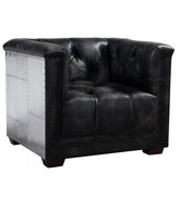 SOFAS & LOUNGE SUITES - Gladiator Cube Armchair – Vintage Black Leather Chesterfield And Aluminium