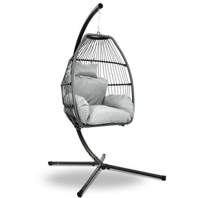 Furniture > Outdoor - Gardeon Outdoor Furniture Egg Hammock Hanging Swing Chair Stand Pod Wicker Grey