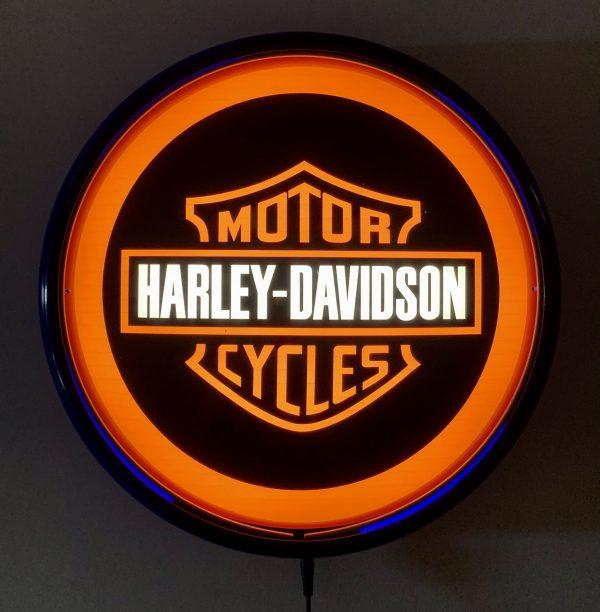 Harley Davidson Shield LED Bar Lighting Wall Sign Light Button Blue