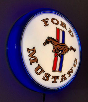 Beer Brand Signs - Ford Mustang Pony Badge Bar Lighting Wall Sign Light Button Blue