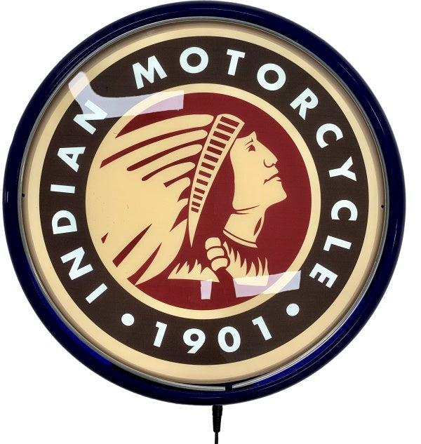 Beer Brand Signs - Indian Motorcycle 1901 LED Bar Lighting Wall Sign Light Button BLUE