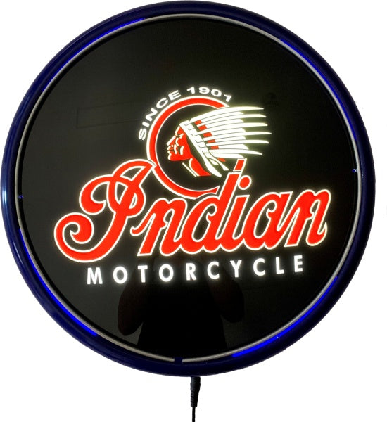 Beer Brand Signs - Indian Motorcycle LED Bar Lighting Wall Sign Light Button Blue