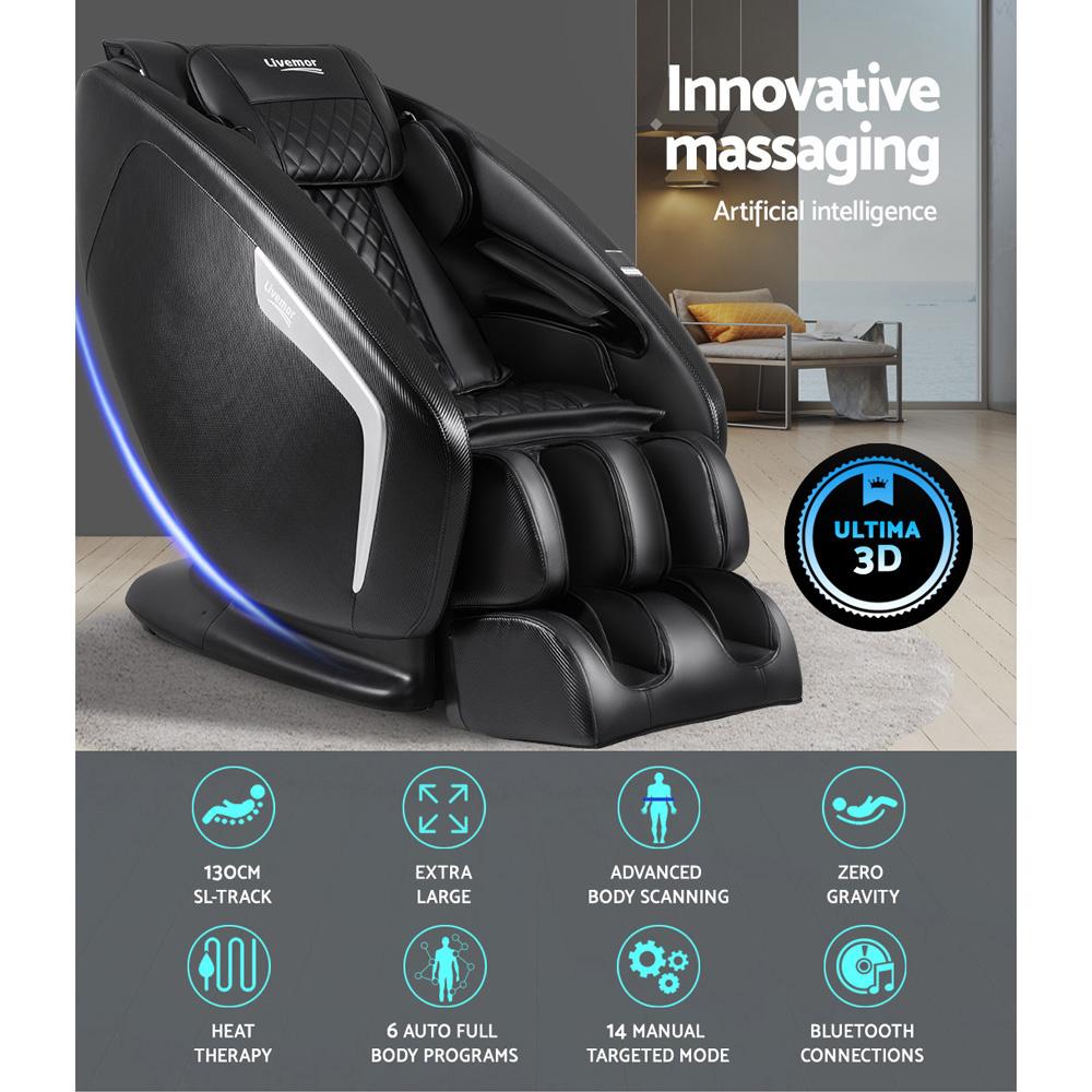 Health & Beauty > Massage - Livemor 3D Electric Massage Chair Shiatsu SL Track Full Body 58 Air Bags Black