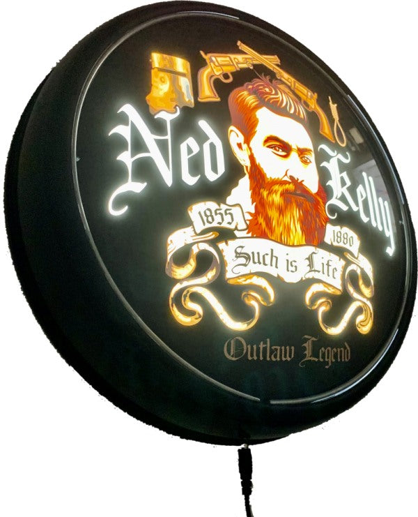 Beer Brand Signs - Ned Kelly Such Is Life LED Bar Lighting Wall Sign Light BLACK Button