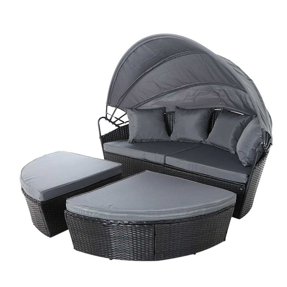 Furniture > Outdoor - Gardeon Outdoor Lounge Setting Patio Furniture Sofa Wicker Garden Rattan Set Day Bed Black