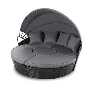 Furniture > Outdoor - Gardeon Outdoor Lounge Setting Sofa Patio Furniture Wicker Garden Rattan Set Day Bed Black