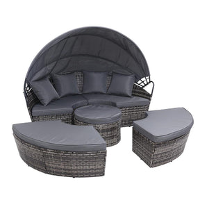 Furniture > Outdoor - Gardeon Outdoor Lounge Setting Sofa Patio Furniture Wicker Garden Rattan Set Day Bed Grey