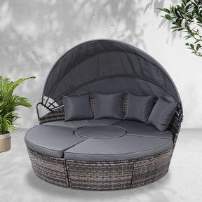 Furniture > Outdoor - Gardeon Outdoor Lounge Setting Sofa Patio Furniture Wicker Garden Rattan Set Day Bed Grey