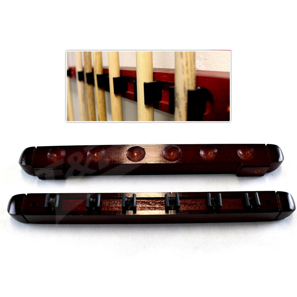 6 Cues Clip Wooden Snooker Pool Cue Rack Wall Mounted Mahogany