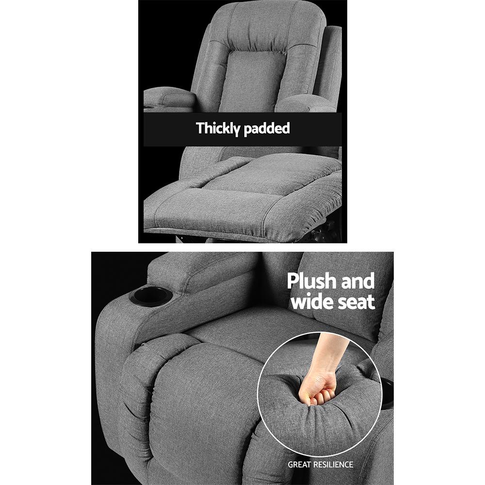 Health & Beauty > Massage - Artiss Recliner Chair Electric Massage Chair Fabric Lounge Sofa Heated Grey