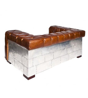 SOFAS & LOUNGE SUITES - Regal Aviator Aluminium And Brown Chesterfield Lounge – 2 Seat