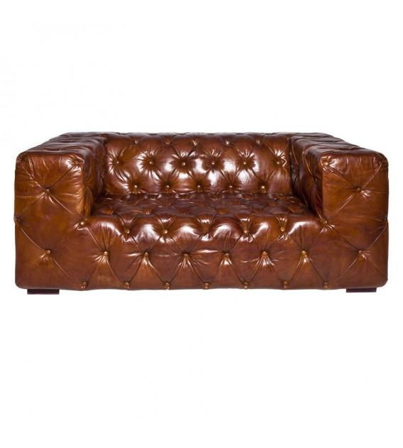 SOFAS & LOUNGE SUITES - Regal Aviator Aluminium And Brown Chesterfield Lounge – 2 Seat