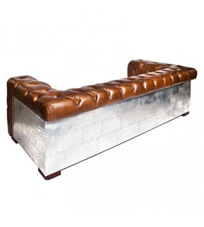 SOFAS & LOUNGE SUITES - Regal Aviator Aluminium And Brown Chesterfield Lounge – 3 Seat