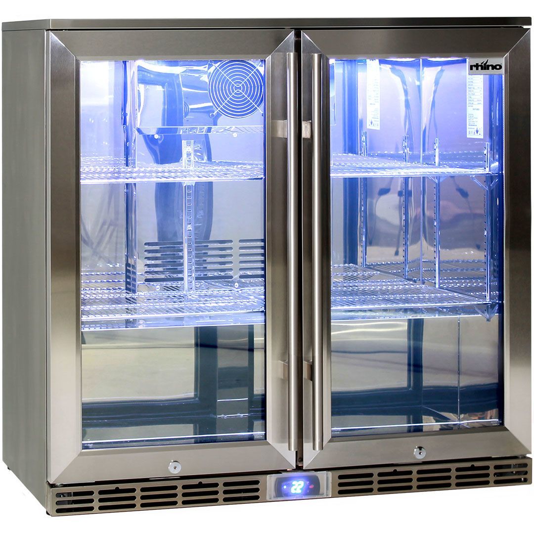 Bar Fridge - Alfresco Glass Twin Door Bar Refrigerator With Outdoor IP34 Rating With LOW E Glass