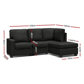 Furniture > Sofas - Artiss Sofa Lounge Set 4 Seater Modular Chaise Chair Couch Fabric Dark Grey
