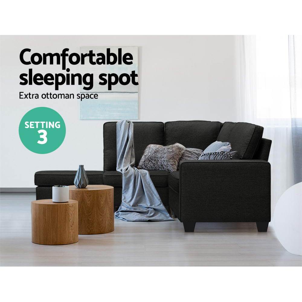 Furniture > Sofas - Artiss Sofa Lounge Set 4 Seater Modular Chaise Chair Couch Fabric Dark Grey