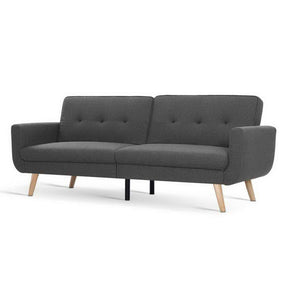 Furniture > Sofas - Artiss Sofa Bed Lounge Set Couch Futon 3 Seater Fabric Reliner 197cm Dark Grey