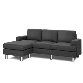 Furniture > Sofas - Artiss Sofa Lounge Set Couch Futon Corner Chaise Fabric 3 Seater Suite Dark Grey