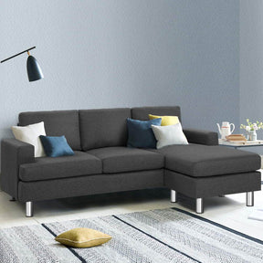 Furniture > Sofas - Artiss Sofa Lounge Set Couch Futon Corner Chaise Fabric 3 Seater Suite Dark Grey