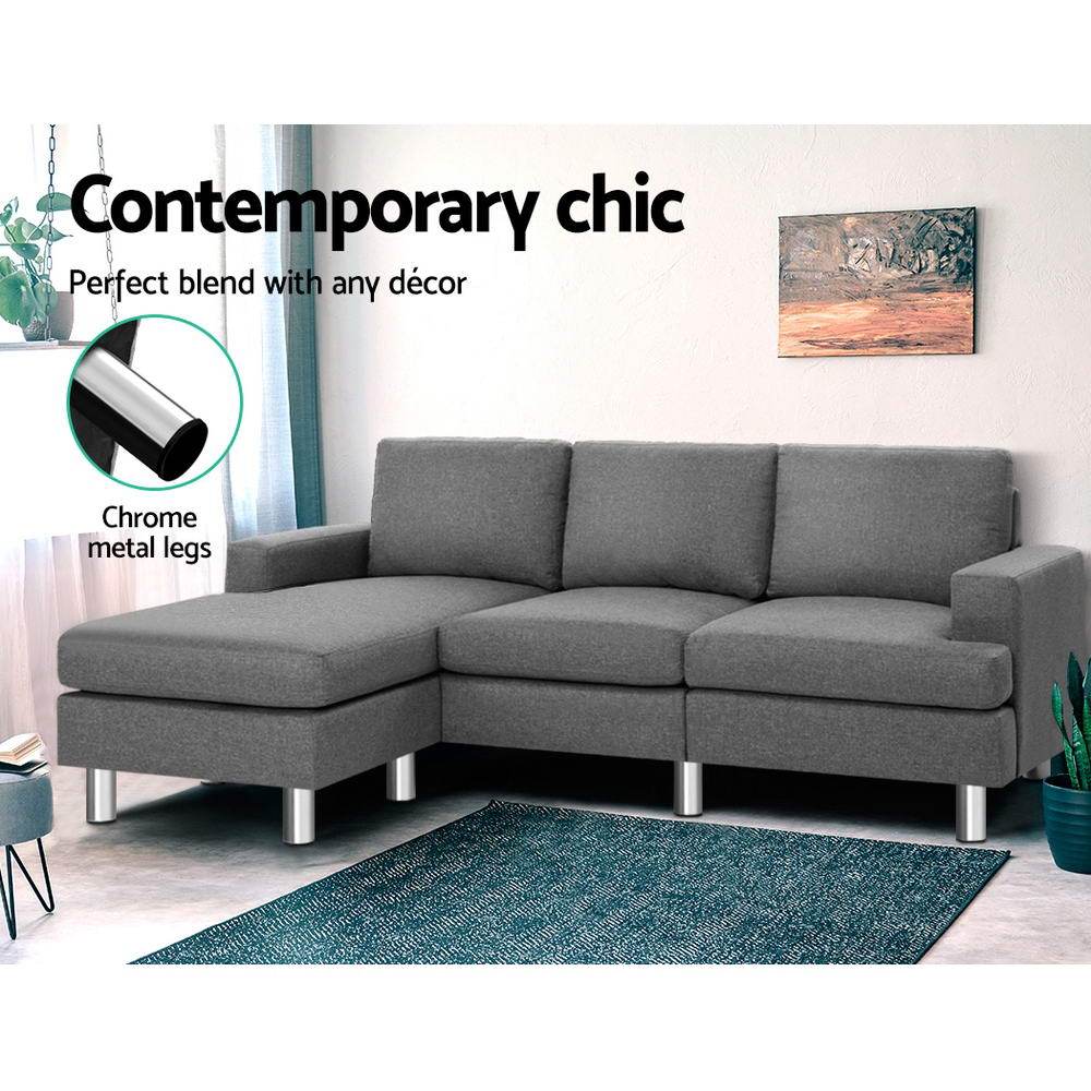 Furniture > Sofas - Artiss Sofa Lounge Set Couch Futon Corner Chaise Fabric 3 Seater Suite Grey