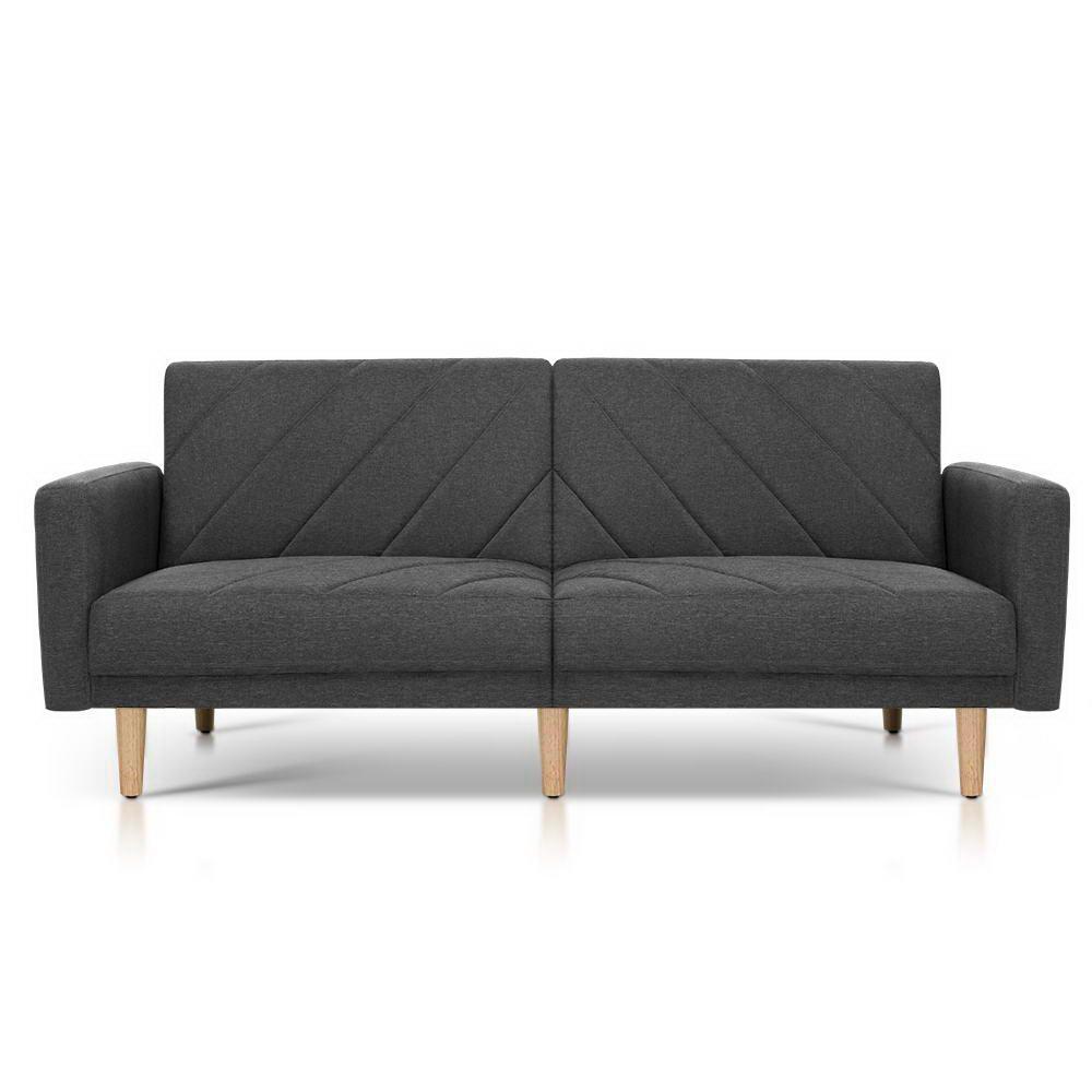 Furniture > Sofas - Artiss Sofa Bed Lounge 3 Seater Futon Couch Wood Furniture Dark Grey Fabric 193cm