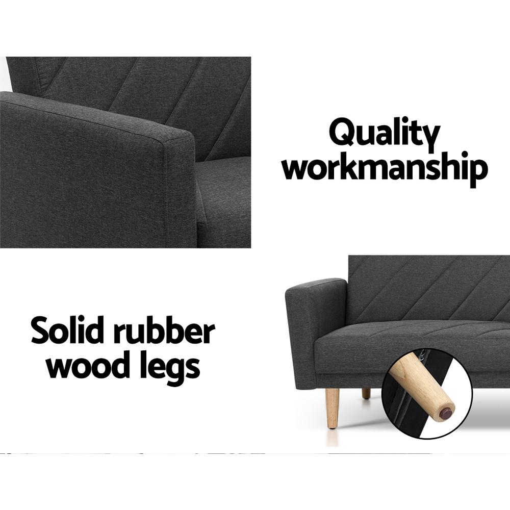 Furniture > Sofas - Artiss Sofa Bed Lounge 3 Seater Futon Couch Wood Furniture Dark Grey Fabric 193cm
