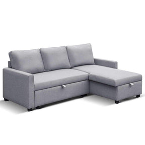 Furniture > Sofas - Artiss 3 Seater Fabric Sofa Bed With Storage  - Grey