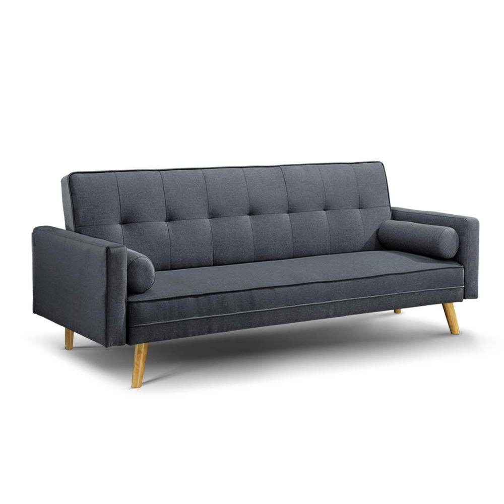 Furniture > Sofas - Artiss 3 Seater Fabric Sofa Bed - Charcoal