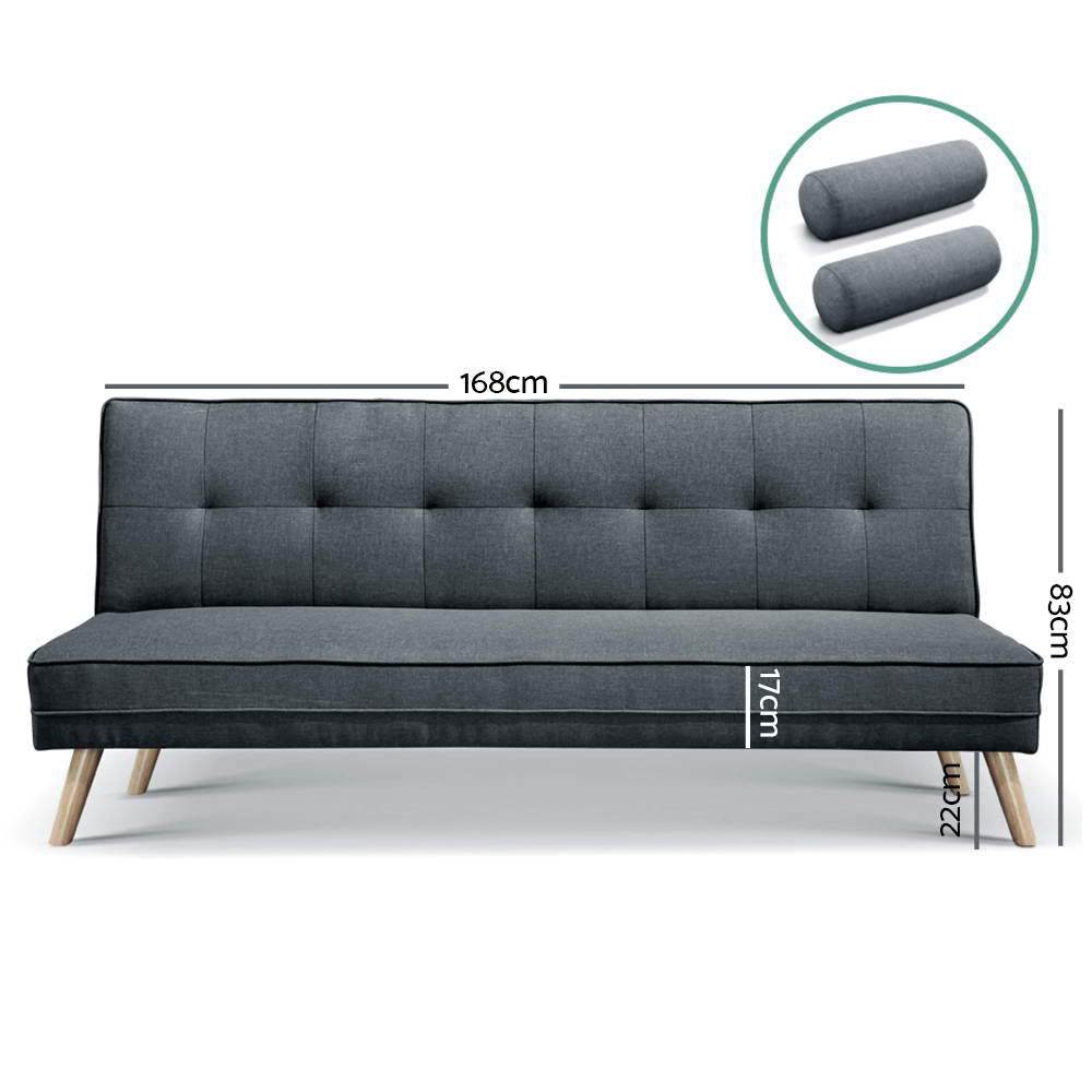 Furniture > Sofas - Artiss 3 Seater Fabric Sofa Bed - Charcoal