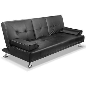 Furniture > Sofas - Artiss 3 Seater PU Leather Sofa Bed - Black