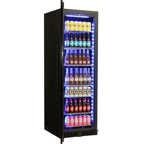 Bar Fridge - Schmick Black Upright Glass Door Drinks Refrigerator Model BD425B-B Left Hinged