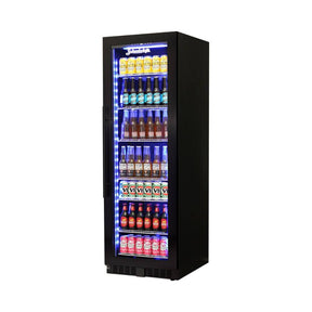Bar Fridge - Schmick Black Upright Glass Door Drinks Refrigerator Model BD425RB-B Right Hinged