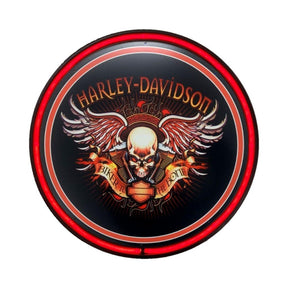 LARGE Harley Davidson Skull Bones Bar Garage Wall Light Sign RED Neon