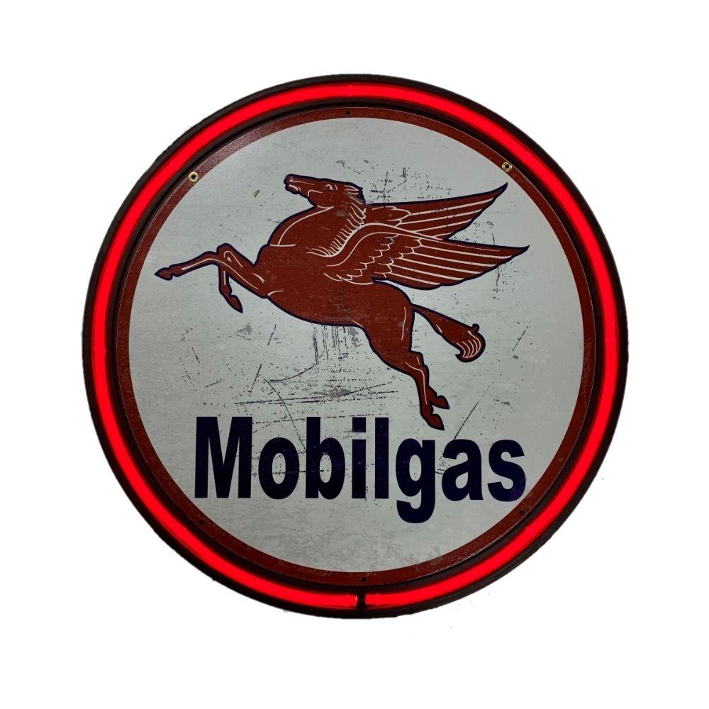 Beer Brand Signs - LARGE Mobilgas Mobil Bar Garage Wall Light Sign RED Neon