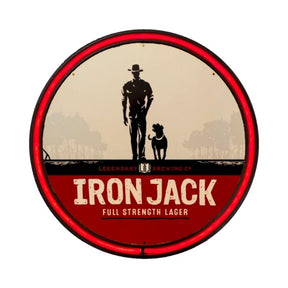 Beer Brand Signs - LARGE Iron Jack Larger Beer Bar Garage Wall Light Sign RED Neon
