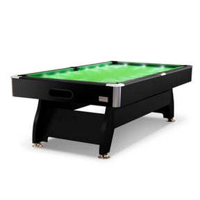 Pool Table - 7FT LED Snooker Billiard Pool Table Black/Green With Free Accessories