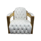 SOFAS & LOUNGE SUITES - Regal Aviator Polished Brass And White Leather Chesterfield Club Armchair
