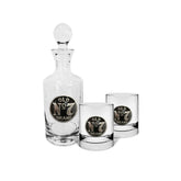 Jack Daniels Crystal Glass Decanter And Set Of 2 Spirit Glasses With Metal Badging