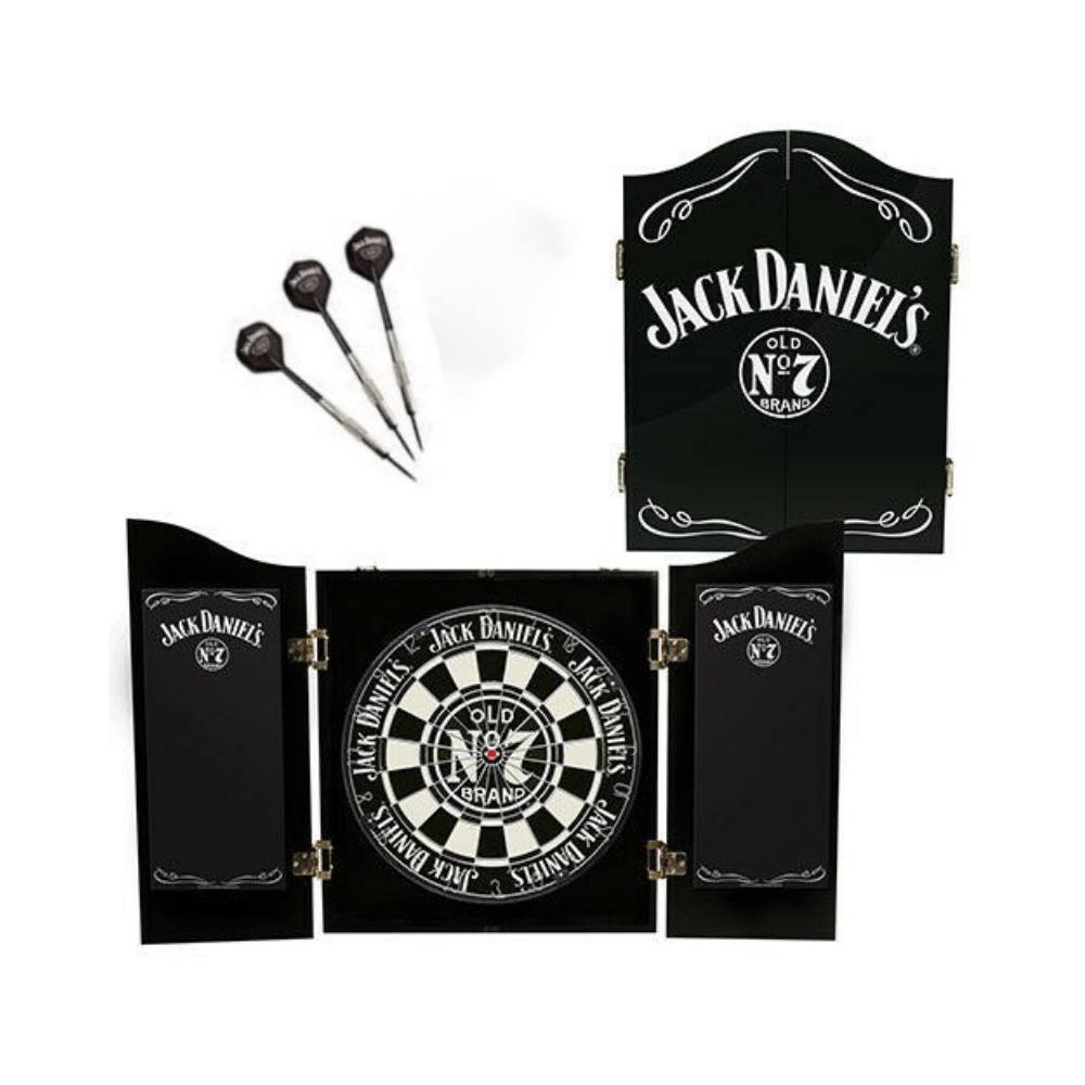 JACK DANIELS Bug Logo Bristle Dart Board And Cabinet Set + Darts