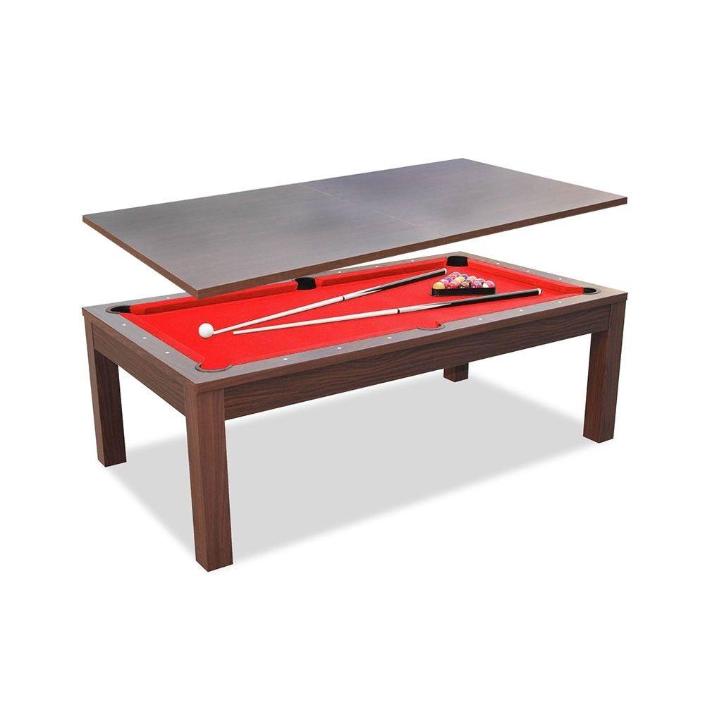 Pool Table - 7Ft Elegance Dining Pool Table Walnut/Red With Top Free Accessories