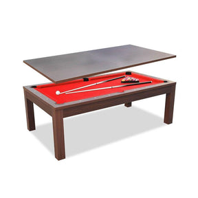 Pool Table - 7Ft Elegance Dining Pool Table Walnut/Red With Top Free Accessories