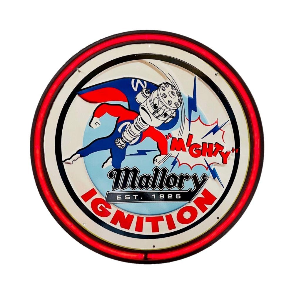 LARGE Mallory Mighty Ignition 1925 Bar Garage Wall Light Sign RED Neon
