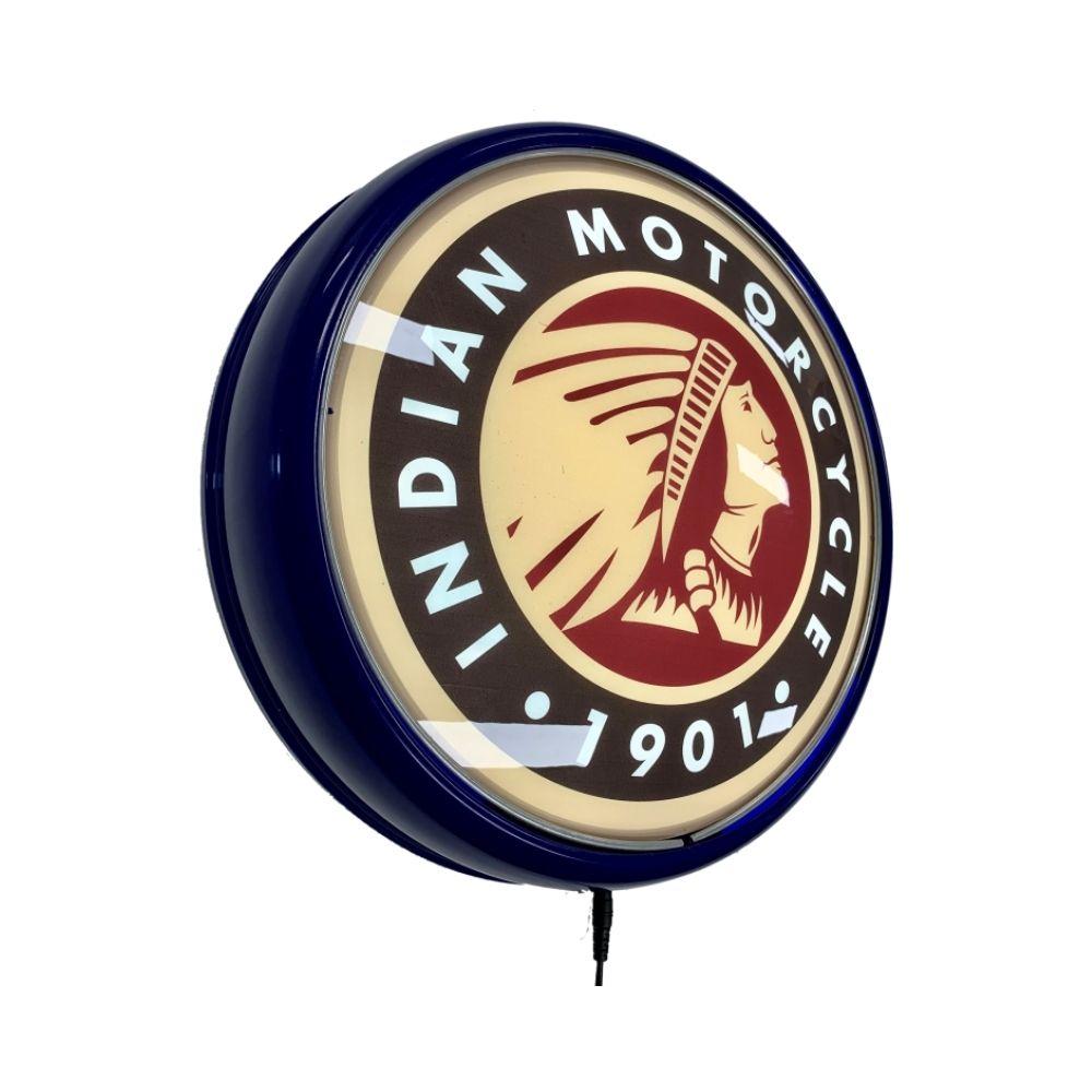 Beer Brand Signs - Indian Motorcycle 1901 LED Bar Lighting Wall Sign Light Button BLUE