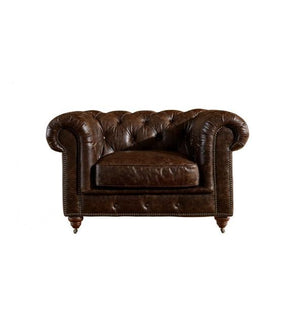 SOFAS & LOUNGE SUITES - Winston Classic Vintage Leather Chesterfield Lounge Chair – Cigar Brown
