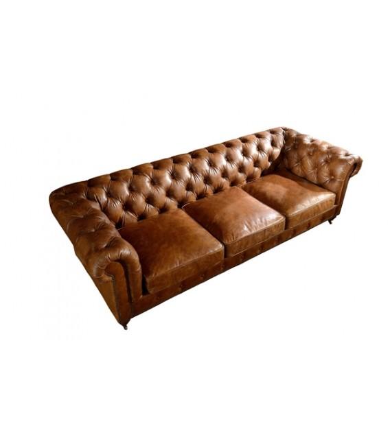 SOFAS & LOUNGE SUITES - Winston Three Seat Classic Vintage Leather Chesterfield Lounge – Camel Brown
