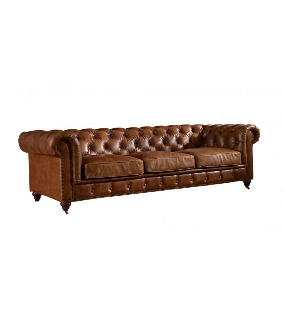 SOFAS & LOUNGE SUITES - Winston Three Seat Classic Vintage Leather Chesterfield Lounge – Camel Brown