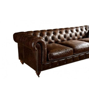 SOFAS & LOUNGE SUITES - Winston Three Seat Classic Vintage Leather Chesterfield Lounge – Cigar Brown